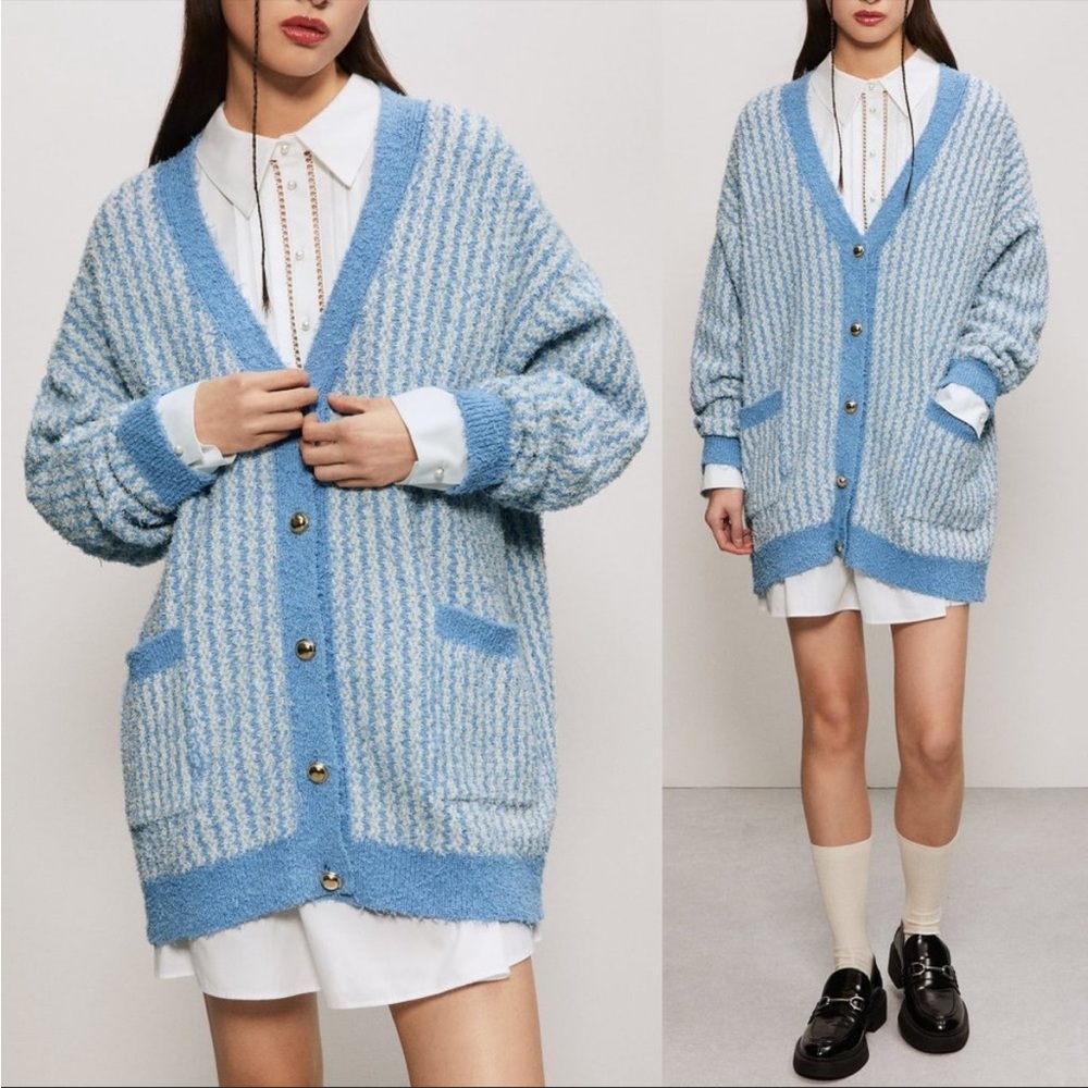 ZARA NWT - BLUE CARDIGAN WITH GOLD BUTTONS (SIZE M-L Tag Reads)